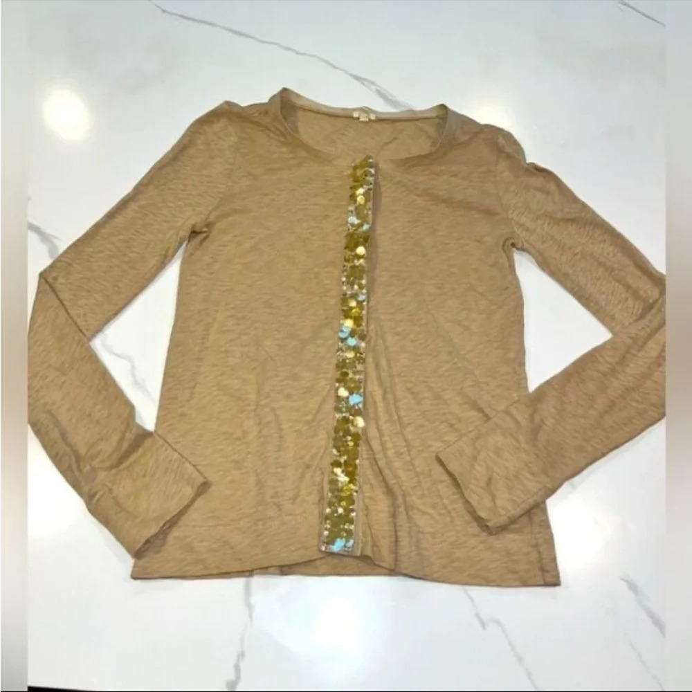 J. Crew Y2K Tan Sequin Button Up Cardigan XS Vintage 90s